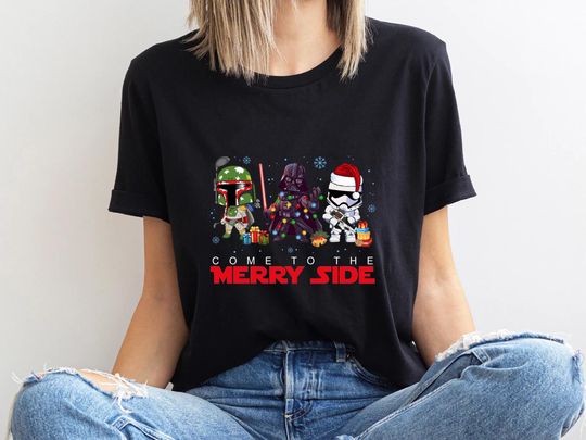Discover Come To The Merry Side Shirt, Star Wars Shirt, Disney Christmas Shirt, Christmas Gift Tee, Star Wars Gift, This Is The Way Shirt, Xmas Tee
