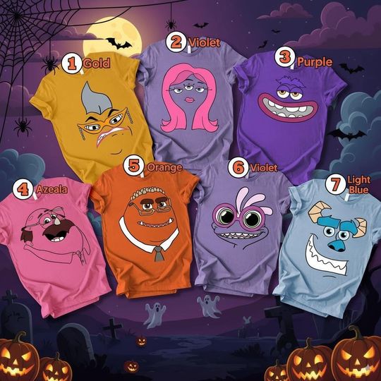 Discover Funny Monsters Halloween Shirt | Cartoon Parody Costume Tee 2025 | Family Matching Outfit | Teacher Squad Top | Group Trick or Treat Shirt