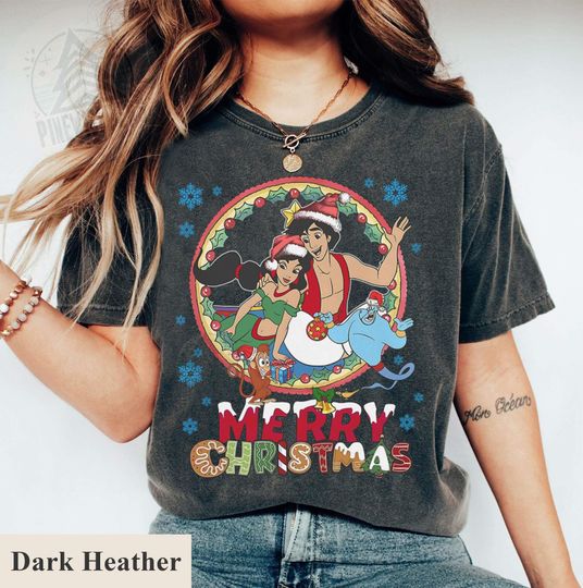 Discover Jasmine And Aladdin Disney Christmas Shirt, Retro Xmas Couple Shirts, Christmas Squad, Christmas Crew, Holiday Party Gift, Family Trip Shirt