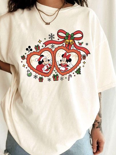 Discover Retro Coquette Bow Disney Locket Christmas T-Shirt, Mickey Minnie Christmas Shirt, Disney Christmas Couple Shirts, WDW Xmas Girly Shirt
