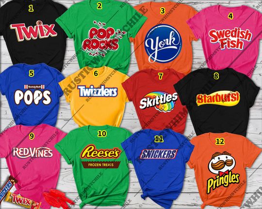 Discover Funny Candy Halloween Shirt | Snack Parody Costume Tee 2025 | Retro Sweet Lover Top | Family Matching Outfit | Colorful Group Squad Shirt