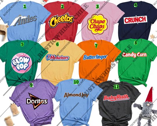 Discover Funny Candy & Snack Halloween Shirt | Retro Foodie Costume Tee 2025 | Parody Sweet Top | Family Matching Outfit | Group Party Squad Shirt