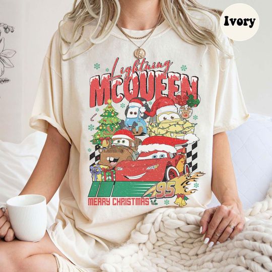 Discover Retro Cars Christmas Comfort Colors Shirt, Disney Cars Lightning McQueen Christmas Lights Shirt, Disneyland Xmas Vacation, Radiator Springs