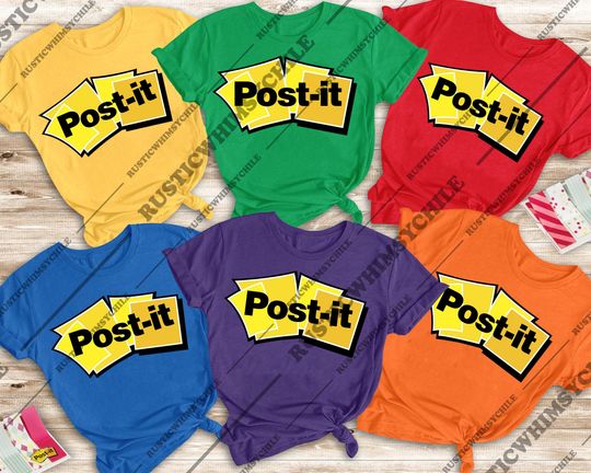 Discover Funny Post-it Halloween Shirt | Teacher Squad Costume Tee 2025 | Office Group Outfit | Retro Stationery Parody Top | Colorful Matching Shirt
