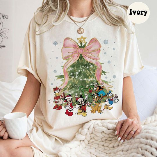 Discover Coquette Bow Disney Mickey and Friends Christmas Tree Shirt, Disney Christmas Shirt, Disney Family Matching Tee, Disney Merry Christmas Tee