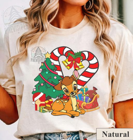 Discover Disney Bambi Candy Cane Christmas Shirt, Bambi Heart T-shirt, Christmas Squad, Christmas Crew, Christmas Party Holiday Family Trip Shirt