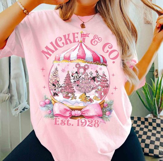 Discover Pink Mickey and Friends Disney Christmas shirts, Mickey's Very Merry Christmas Party Shirt, Most Wonderful Time Of The Year, Pink Xmas Tees
