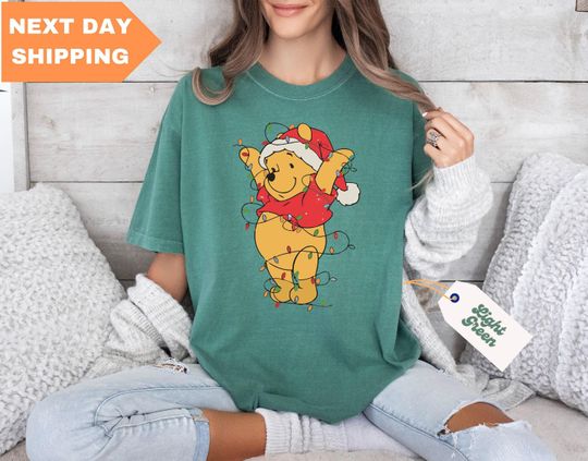 Christmas Winnie The Pooh Comfort Colors Shirt, Pooh Bear Christmas Shirt, Disney Family Christmas Shirt, Pooh Christmas Matching Shirts