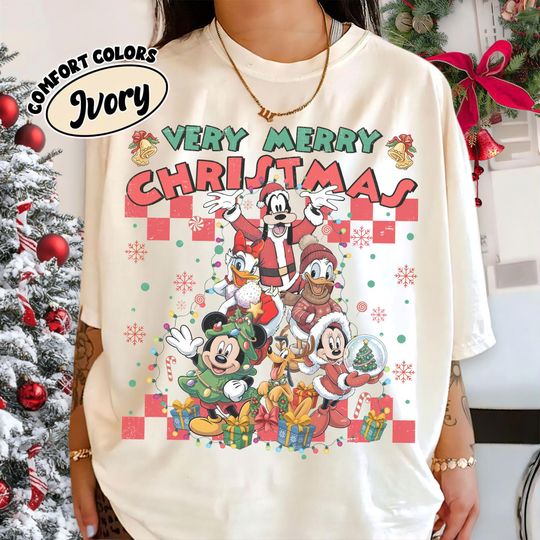Discover Retro Mickey and Friends Christmas Checkered Shirt, Magical Christmas Shirt, Disney Christmas Group Shirts, Disneyland Holiday Trip 2025 Tee