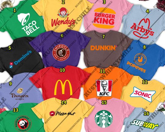 Discover Funny Fast Food Halloween Shirt | Group Costume Tee 2025 | Retro Restaurant Parody Top | Matching Party Outfit | Squad Burger & Pizza Tee