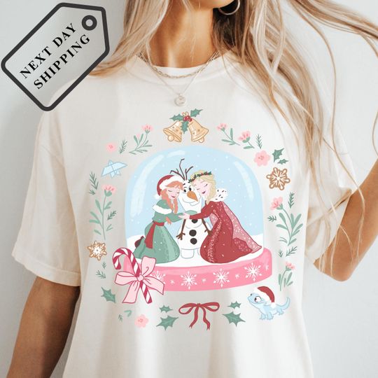 Discover Comfort Colors Frozen Christmas Shirt, Anna Elsa Olaf Tee, Disney Princess Winter Snow Globe Shirt, Disney Xmas Family Trip Tee B0100