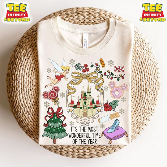 Its The Most Wonderful Time Of The Year Disney Christmas Sweatshirt With Castle Tinker Bell And Cinde Shoe, Disney Cute Coquette Shirt