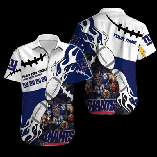 Discover Personalized New York Giiantts Flaming Football Hawaiian Shirt, Gift for Fan