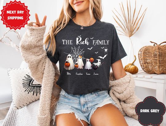 Discover Custom Name Halloween Family t-shirt, Halloween Ghost  t-shirt, Personalized Spooky Family t-shirt, Custom Halloween Family tee