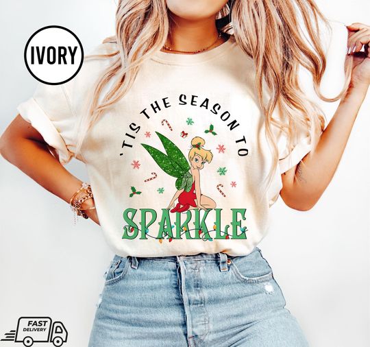 Discover Tinkerbell Christmas Tis The Season To Sparkle Shirt, Disney Peter Pan Christmas Sweatshirt Mickey Merry Xmas Disneyland Holiday Season Gift