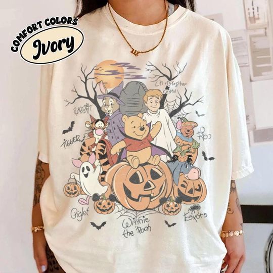 Discover Retro Winnie the Poohh with Signs Halloween Shirt, Pooh and Friends Halloween Shirt, Trick or Treat Disney Trip Shirt, Disneyland tee