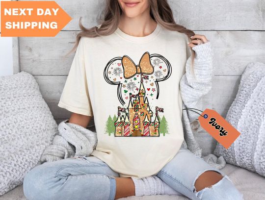 Discover Disney Gingerbread Castle Shirt, Minnie Christmas Castle Comfort Colors Shirt, Disney Christmas Tshirt, Disney Christmas Family Shirts