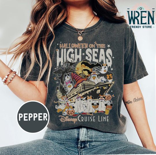 Discover Vintage Halloween On The High Seas Shirt, Disney Cruise Line Tee, Mickey And Friends Ghost Shirt, Halloween Cruise Tee, Family Vacation 2025