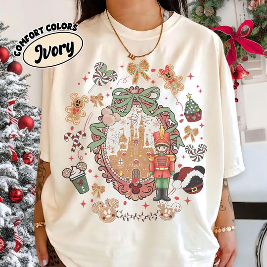 Discover Retro Coquette Bows Disneyland Castle Christmas Shirt, Mickey and Friends Christmas Tee, Magic Kingdom Christmas Shirt, Disney Christmas Tee
