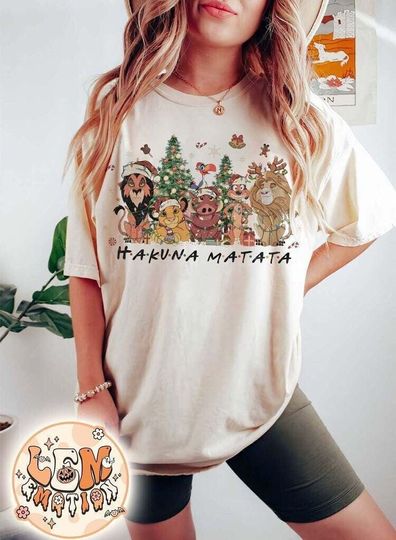 Retro Hakuna Matata The Lion King Christmas Shirt, Mufasa Simba Timon Pumbaa Christmas Shirt, Animal Kingdom WDW Mickey's Very Merry Shirt