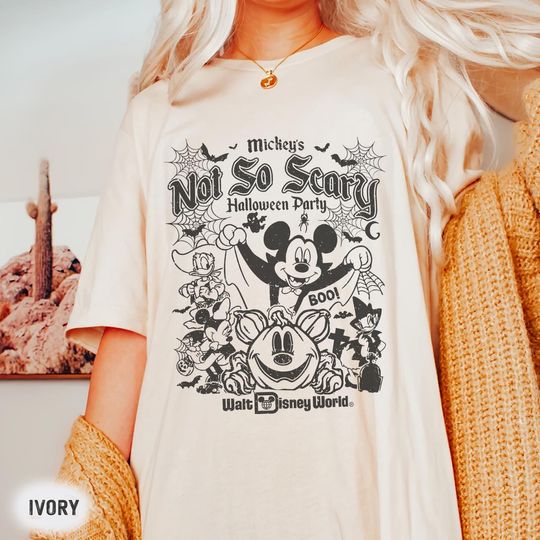 Discover Vintage Mickey's Not So Scary 2025 shirt, Halloween group shirts, Mickey & friends Skeleton Pumpkin tee, WDW Halloween Family costume outfit