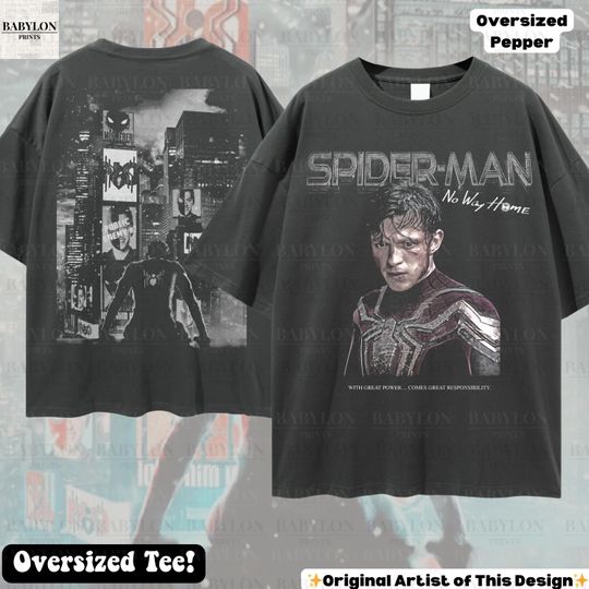 Oversized Spider-Man T-Shirt Tom Holland No Way Home Peter Parker MCU Web Slingers Tee