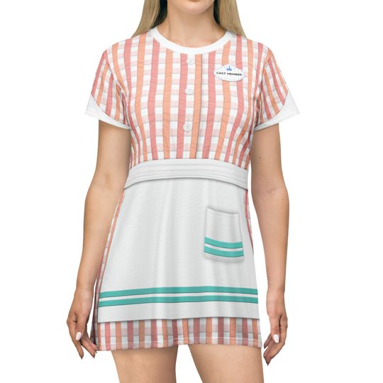 Discover 50's Prime Time Cafe Short Sleeve Dress, Disney World Cast Member Cosplay Costume, Disney's Hollywood Studios Outfit, Diner Waitress Dresses