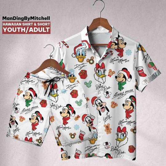 Discover Hawaiian Mickey Mouse And Friends Christmas, Mickey's Very Merry Christmas Party Button Shirt, Mickey Candy Xmas Holiday Hawaiian Shirt