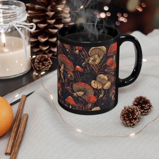 Dark Cottagecore Fungi Print Mug, Dishwasher Safe