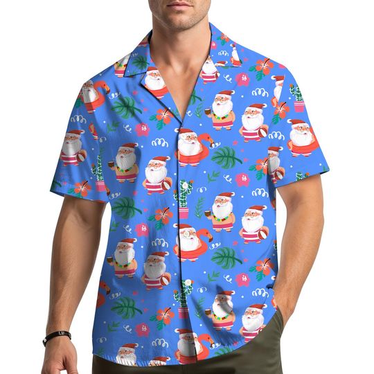 Discover Santa Summer Beach Hawaiian Shirt Men Women Youth, Funny Christmas Holiday Aloha Shirt Button Down, Xmas beach outfit