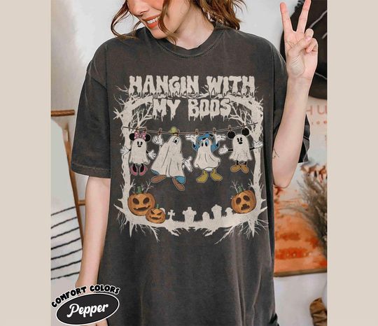 Discover Hangin With My Boos Shirt, Mickey Ghost Shirt, Mickey And Friends Halloween Shirt, Halloween Party Shirts, Disney Family Halloween Shirts