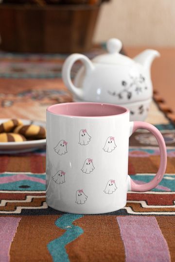 Discover Cute Girly Ghost Accent Mug, Spooky Decor, Halloween Gift