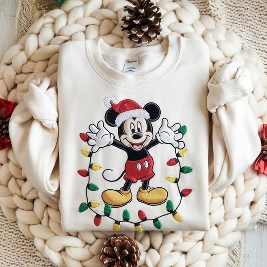 Discover Mickey Mouse Christmas Embroidered Sweatshirt, Disney Holiday Embroidered Crewneck, Disney Family Christmas Shirts, Disneyland Christmas