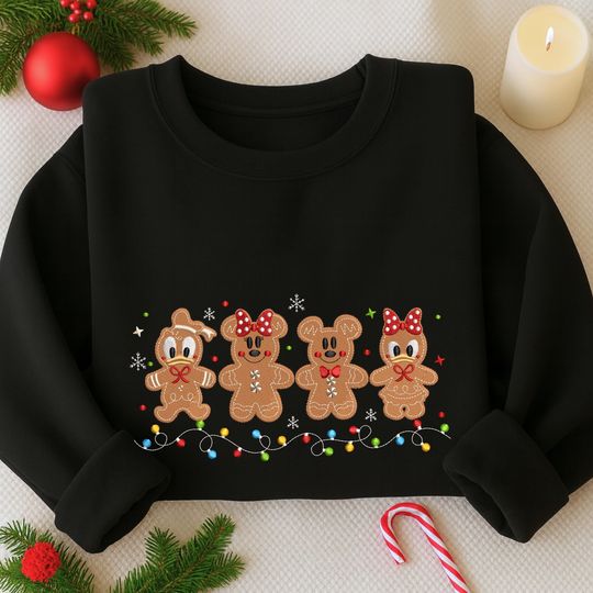 Christmas WDW Cartoon Embroidered Sweatshirt, Mk Mn Mouse Gingerbread Embroidered Shirt, Merry Christmas Shirt, Winter Season Gift