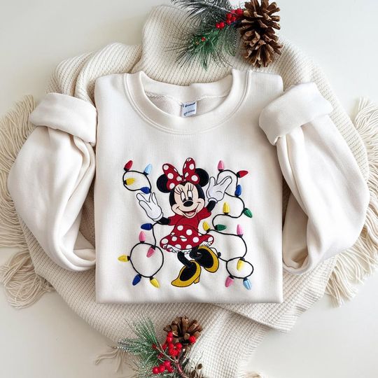 EMBROIDERED Minnie Mouse Christmas Sweatshirt, Disney Holiday Embroidered Crewneck, Disney Family Christmas Shirts, Disneyland Christmas