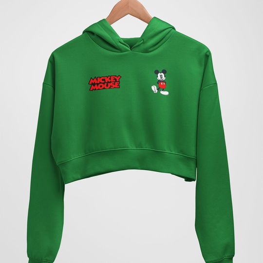Discover Women’s Mickey Mouse Cropped Hoodie with Printed Design