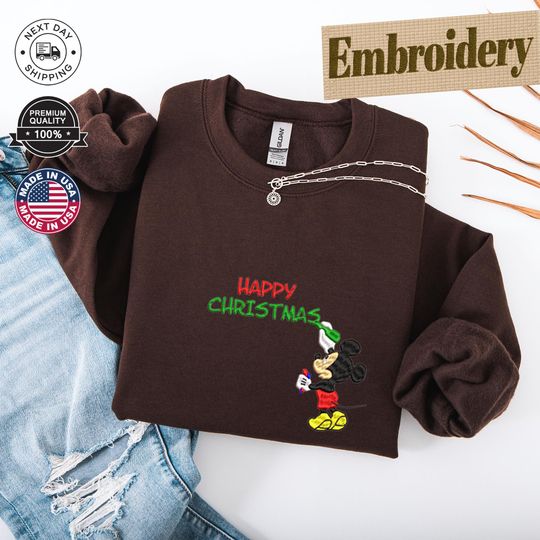 Discover Merry Christmas Mickey Sweatshirt, Couple Hoodie, Christmas Sweatshirt, Disney Lover Gift, Embroidered Gift, Xmas Family Gift, Matching Gift