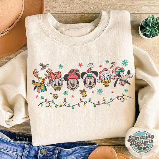 EMBROIDERED Mickey & friends Christmas sweatshirt Tshirt, Disneyland Disneyworld Christmas embroidery shirt, Mickey's Verry Merry Xmas shirt