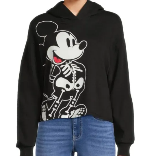 Disney Mickey Mouse Skeleton Cropped Hoodie for Women