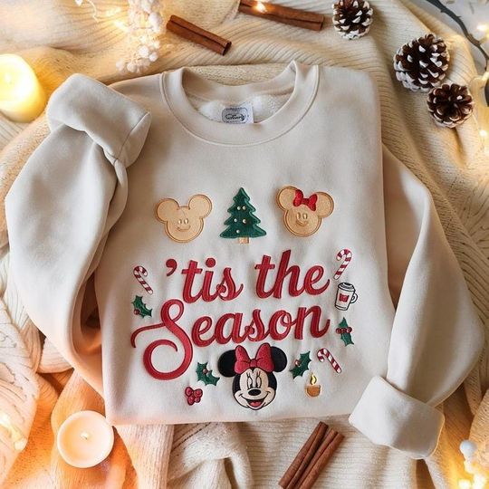 EMBROIDERED Tis The Season Sweatshirt, Minnie Christmas Sweatshirt, Disney Christmas Sweatshirt, Family Christmas Sweatshirt