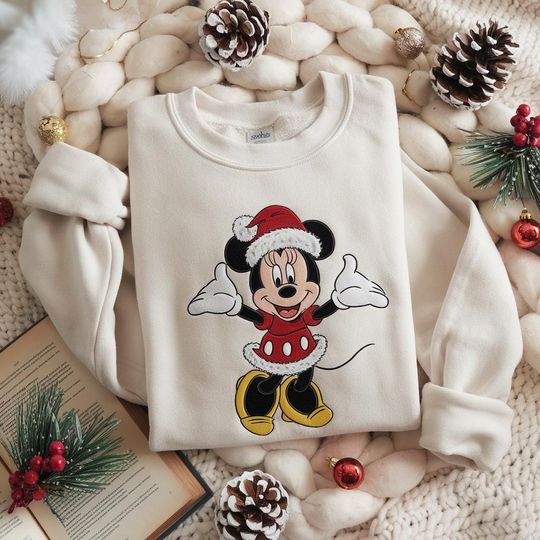 Discover Minnie Mouse Christmas Embroidered Sweatshirt, Disney Holiday Embroidered Crewneck, Disney Family Christmas Shirts, Disneyland Christmas