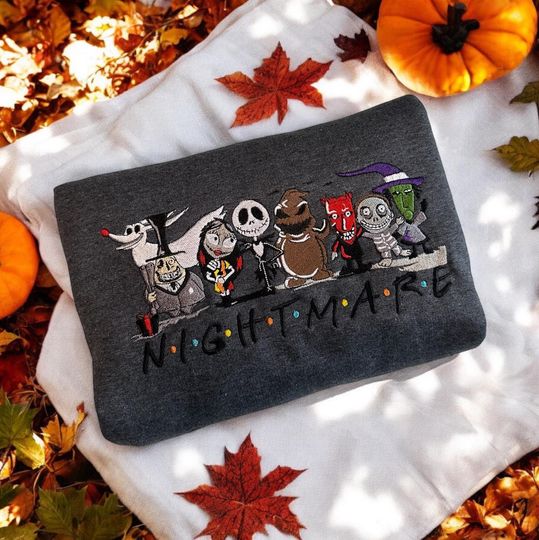 Discover Disney Nightmare Halloween Embroidered T-Shirt, Nightmare Before Christmas Embroidered Sweatshirt, Disney And Friends Hoodie, Halloween Gift