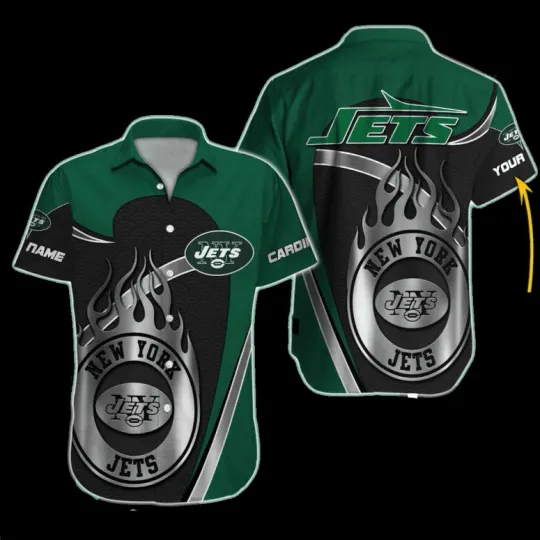 Discover Personalized New York Jett Flame Gridiron Hawaiian Shirt , Gift for Fan