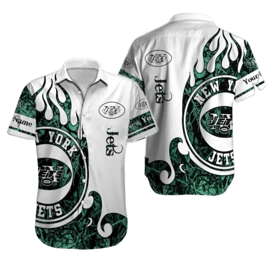 Discover Personalized New York Jett Flame Swirl Hawaiian Shirt, Gift for Fan