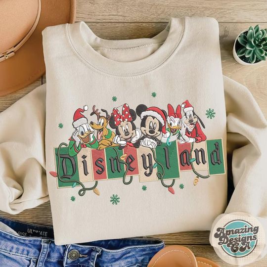 Discover EMBROIDERED Mickey & friends Disneyland Christmas sweatshirt Tshirt, Mickey Christmas embroidery shirt, Mickey's Verry Merry Xmas shirt Gift