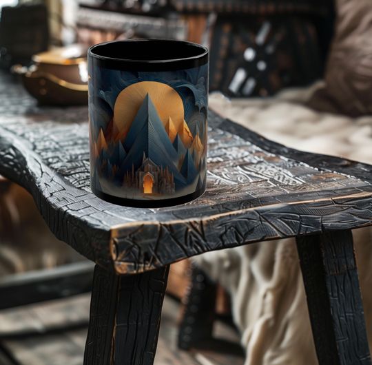 Midnight Peaks Fantasy Black Ceramic Mug