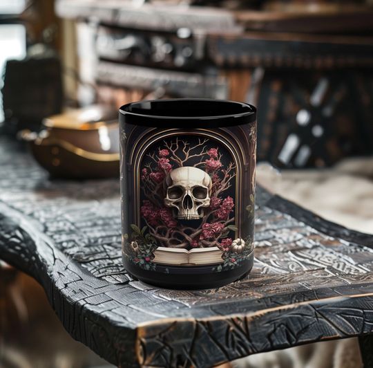 Discover Dark Academia Mug, Skull Coffee Cup, 15oz Coffee Mug, Library Coffee Cup, Gothic Mug, Goth Cup