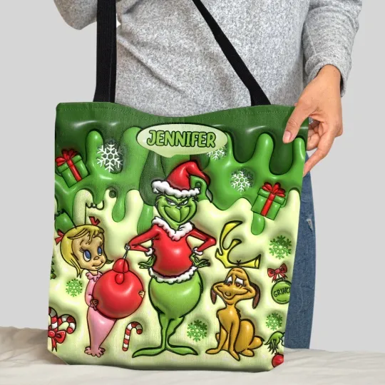 Discover Personalized funny character Green Mischief Tote Bag, How the funny character Stole Christmas Bag