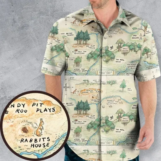 Discover Winnie The Pooh Hundred Acre Wood Map Hawaiian Shirt