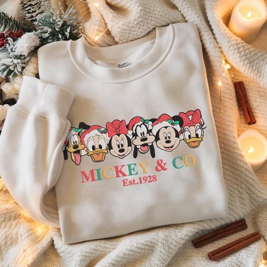 Discover EMBROIDERED Mickey & Co Christmas Sweatshirt Tshirts, Disneyland Disneyworld Christmas embroidery Shirt, Mickey's Very Merry Christmas Party